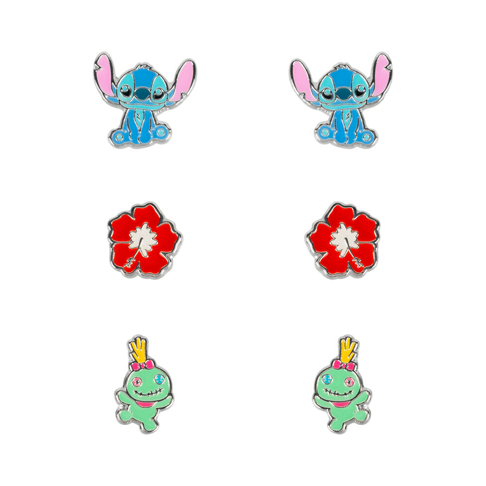 Set 3 Pares de pendientes Stitch Disney plata Frikytopia