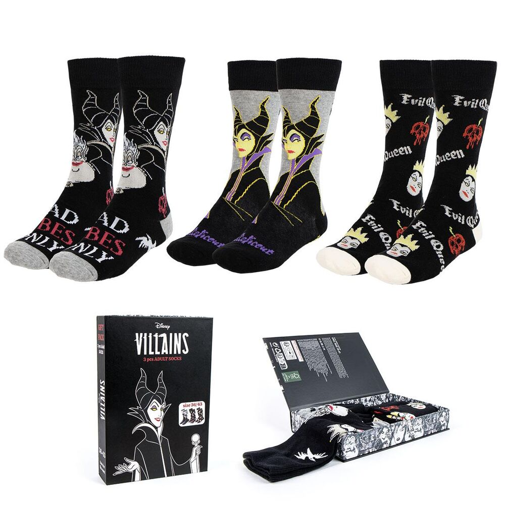 Disney Villains Pack de 3 Pares de calcetines 36-43