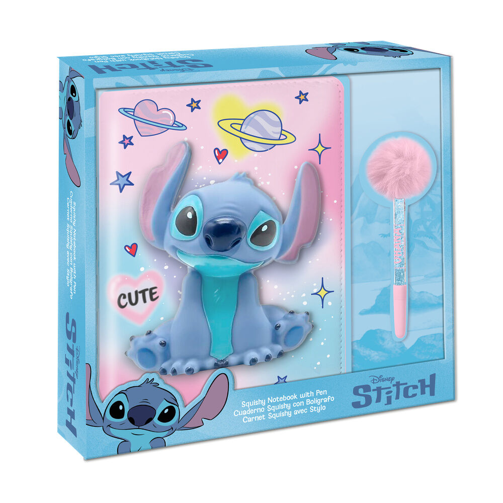 Cuaderno Squshy + boligrafo pompom Stitch Disney Frikytopia