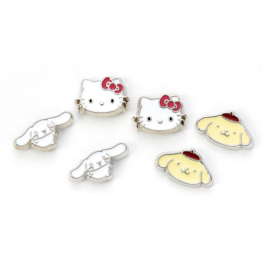 Sanrio Juego de Pendientes de Botón Hello Kitty, Cinnamon Roll y Pompompurin