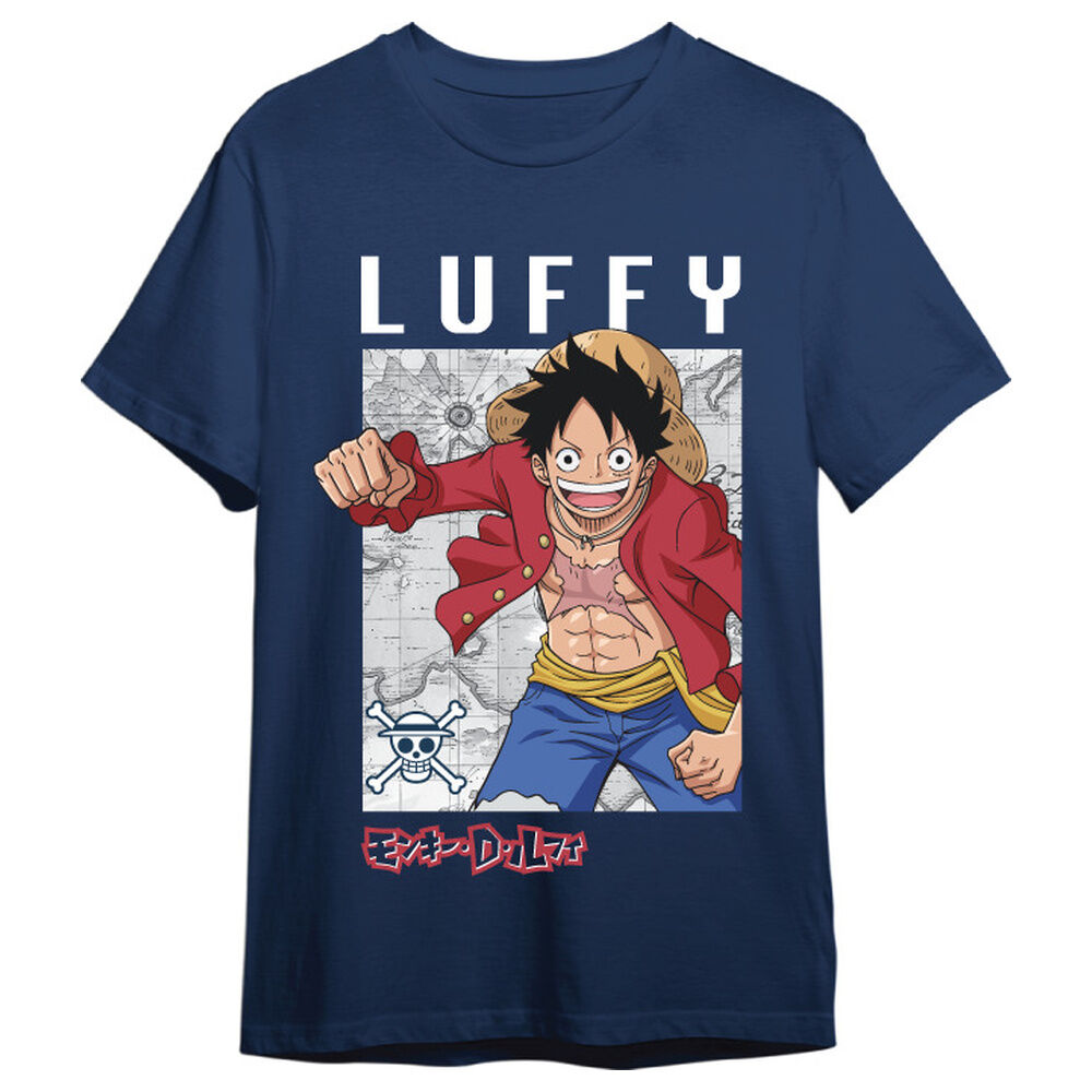 One Piece Camiseta Monkey D. Luffy Mapa Denim Talla XL
