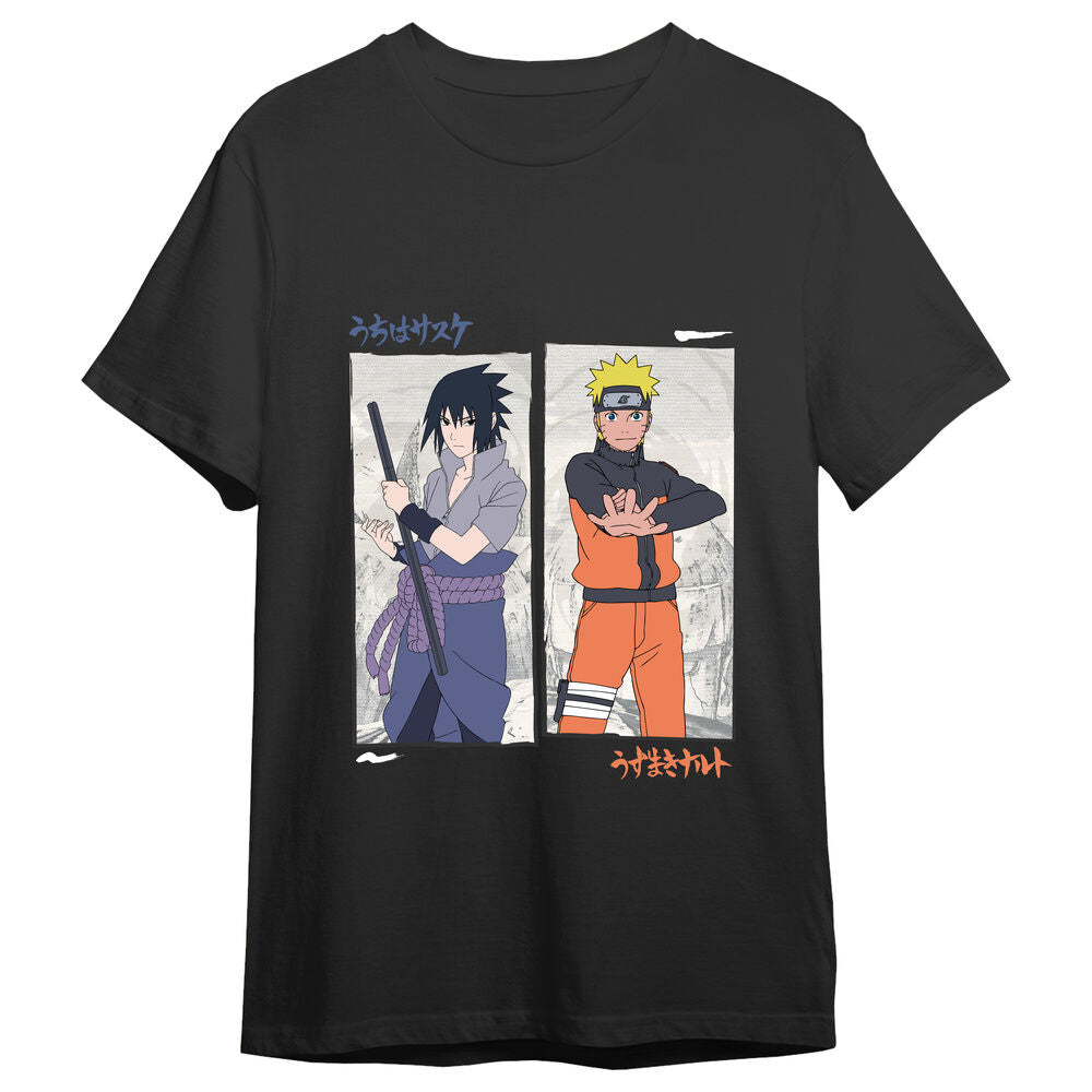 Naruto Shippuden Camiseta Naruto vs Sasuke Black Talla XL