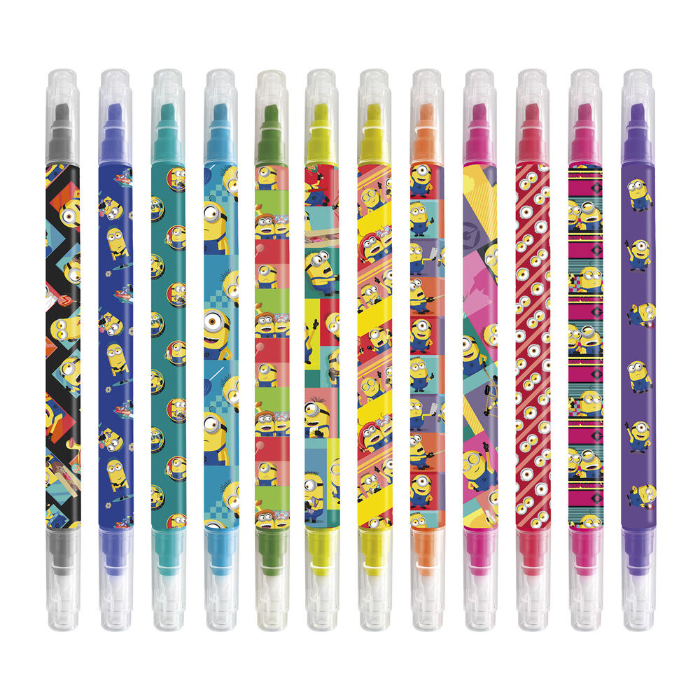 Blister 12 canetas apagáveis Minions Frikytopia