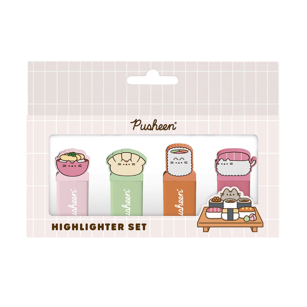Pusheen Subrayadores con Topper Sushi Roll Set de 4