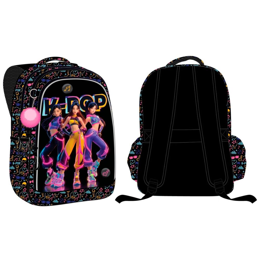 Mochila llavero pompon + pines metal KPop 43cm Frikytopia