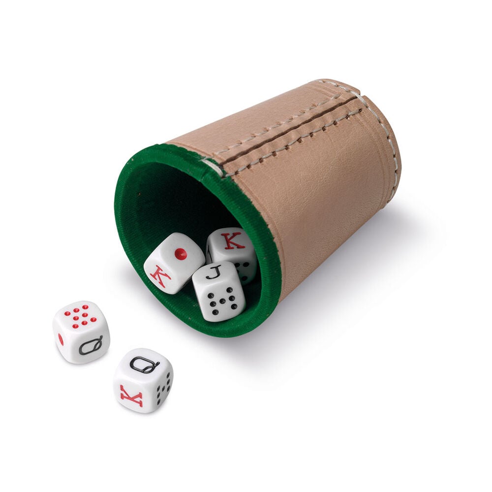 Cubilete Cuero y 5 Dados Poker Frikytopia