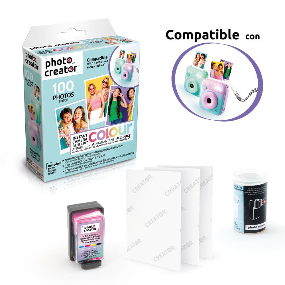 Conjunto máquina fotográfica instantânea papel cores Photo Creator