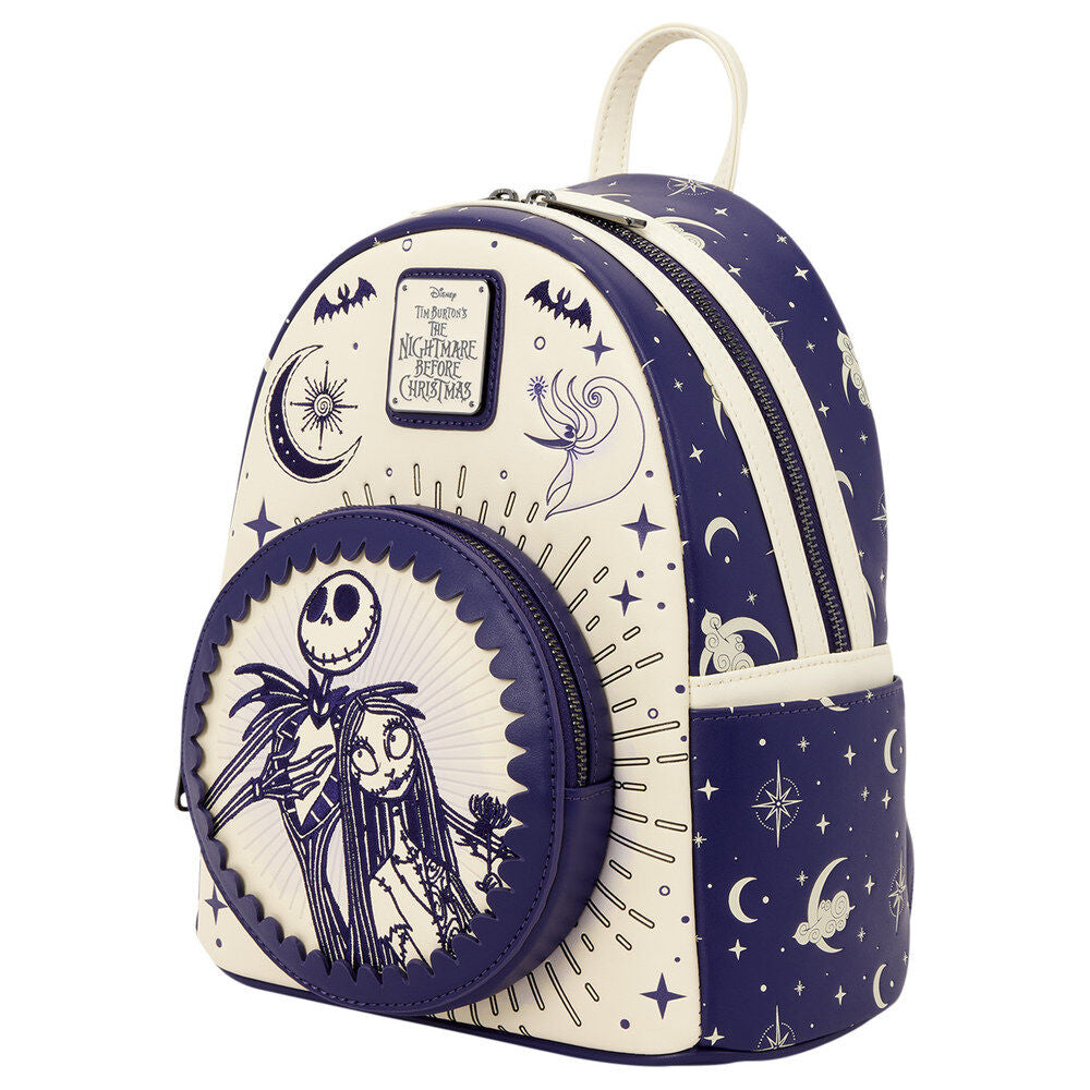 Mochila Jack Skellington & Sally Céu Noturno Pesadelo Antes do Natal Disney Loungefly 26cm