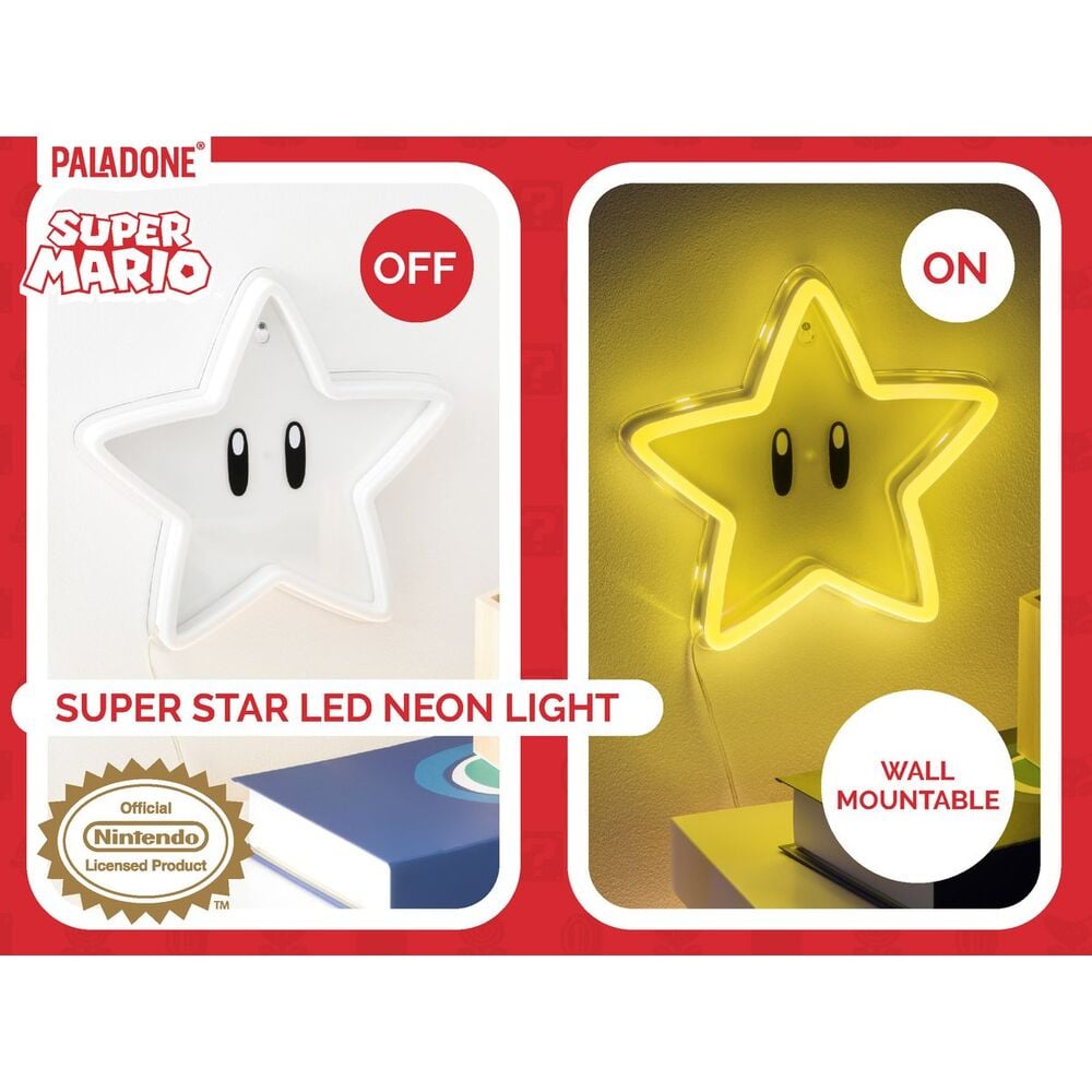 Luz neon pared paladone super mario bros super estrella