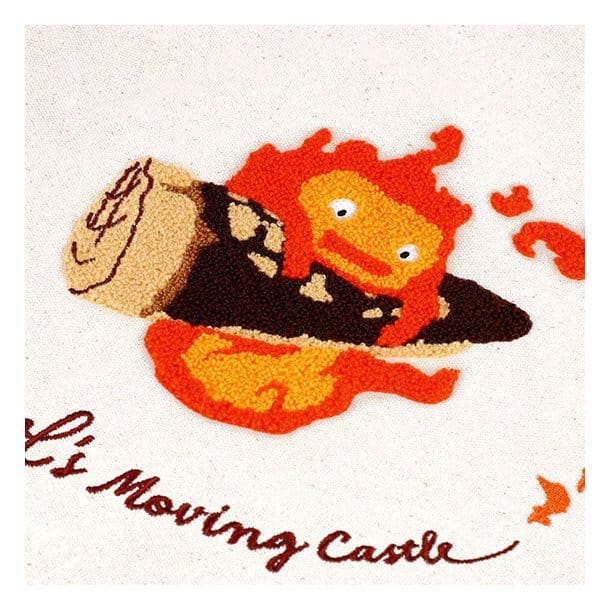 O Castelo Andante Saco de pano Embroidery Canvas Calcifer in a hurry