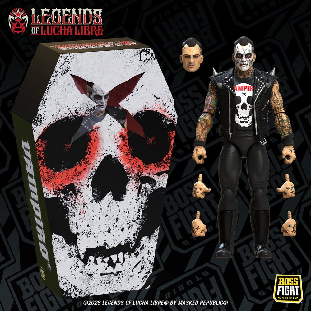 Legends of Lucha Libre Fanaticos Figura Vampiro Coffin Box Resurrected 15 cm