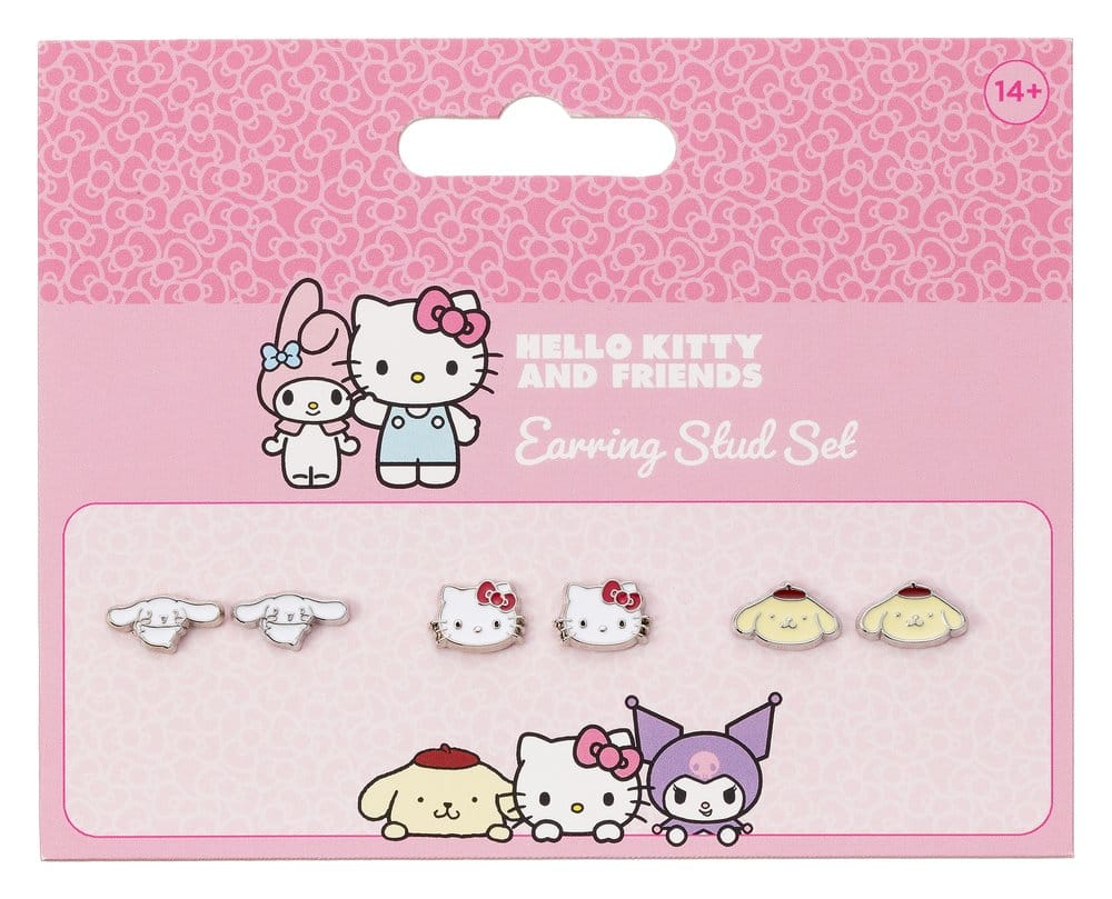 Sanrio Juego de Pendientes de Botón Hello Kitty, Cinnamon Roll y Pompompurin Frikytopia