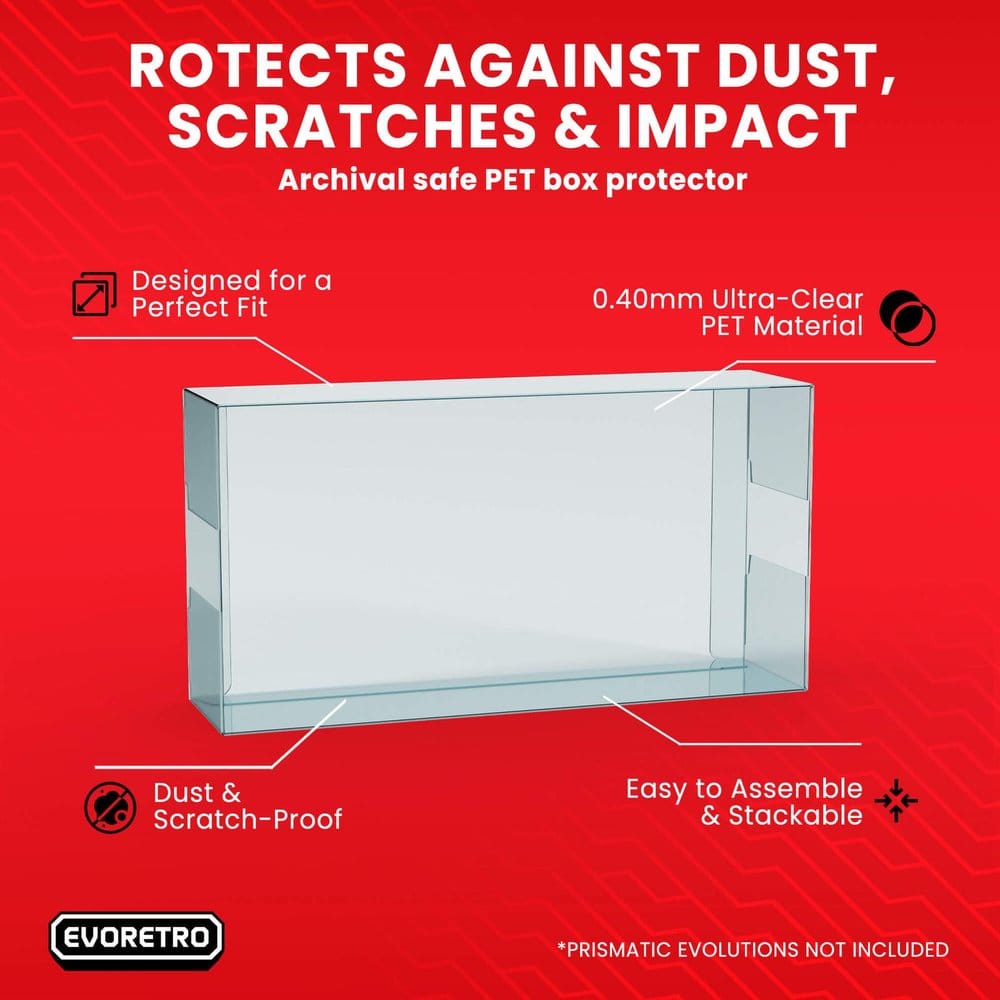 Caja de PET Pack de 2 Protector para Pokémon Prismatic Evolutions Super Collection Box 38 x 18 cm