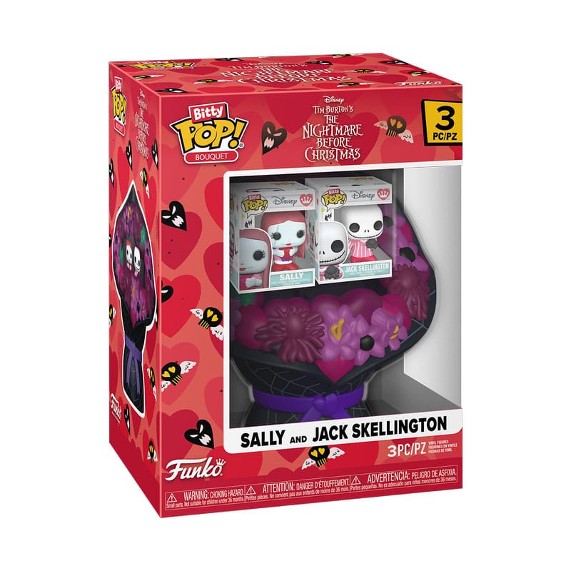 Pesadilla antes de Navidad Pack de 2 Figuras Bitty POP! Bouquet Vinil Sally & Jack Skellington (Valentine) 4 cm