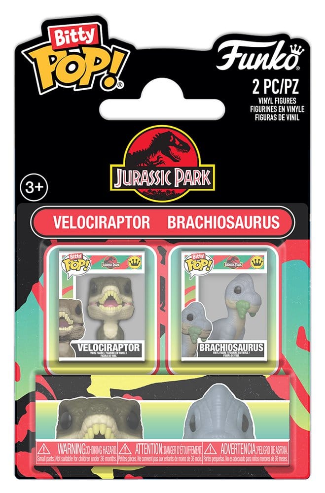 Jurassic Park Pack de 2 Figuras Bitty POP! Vinyl Velociraptor & Brachiosaurus 2 cm Frikytopia