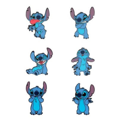Disney Loungefly Chapas esmaltadas Stitch Funny Faces Expositor (12) Frikytopia