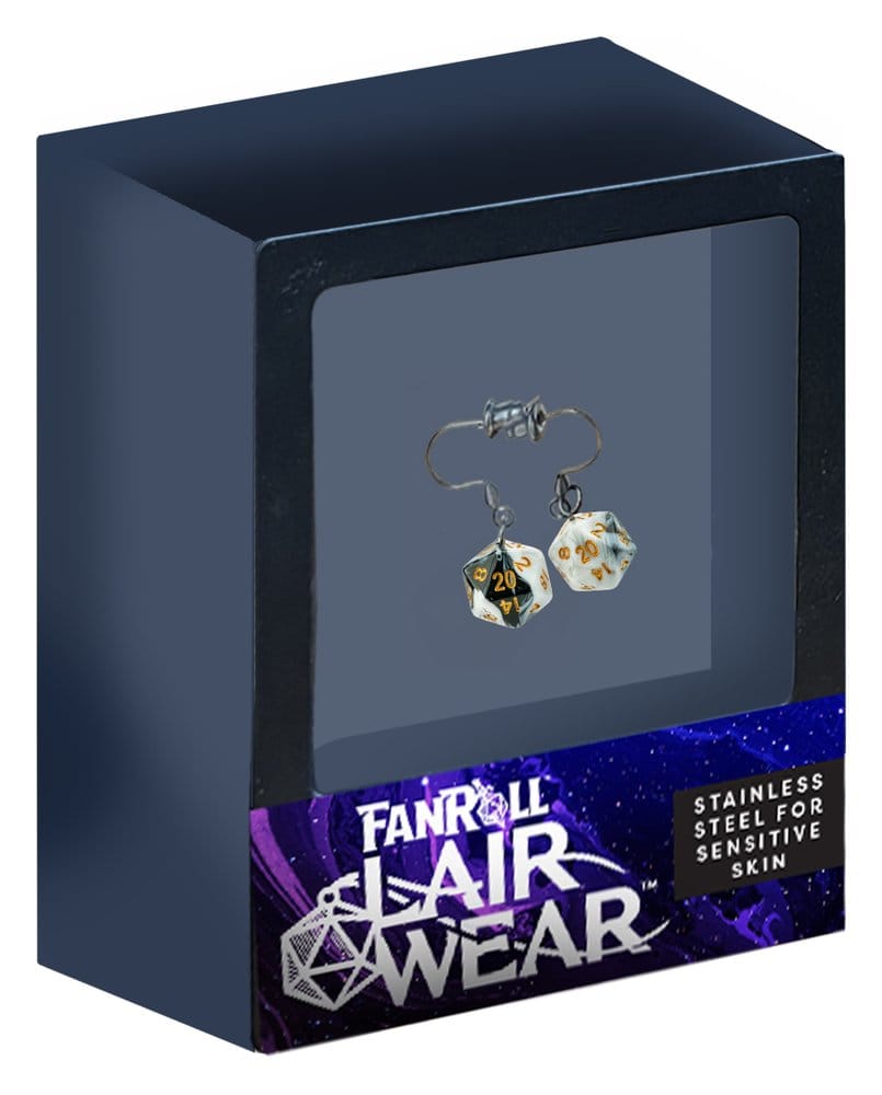Lair Wear Pendientes de Dado D20 Marble Black & White con Gold