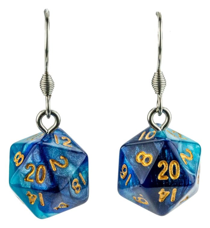 Lair Wear Pendientes de Dado D20 Blue & Light Blue con Gold