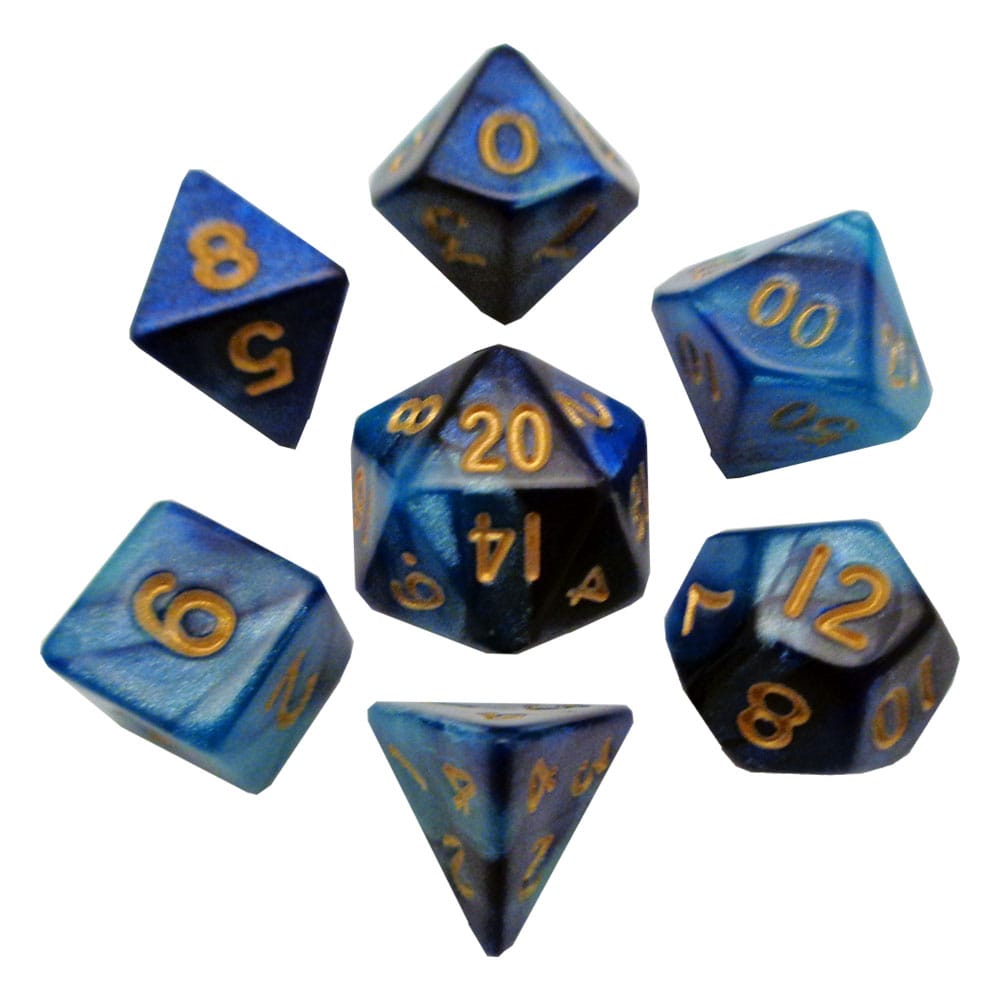 FanRoll Mini Pack de Dados Blue/Light Blue with Gold Numbers (7)