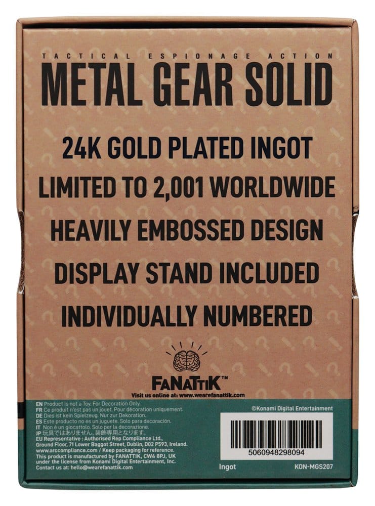 Metal Gear Solid 2 Lingote Snake 24k Gold Plated Limited Edition