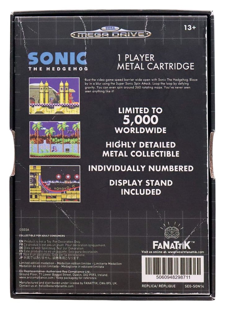 Sonic the Hedgehog Réplica Game Cartridge Limited Edition 11 x 7 x 1 cm