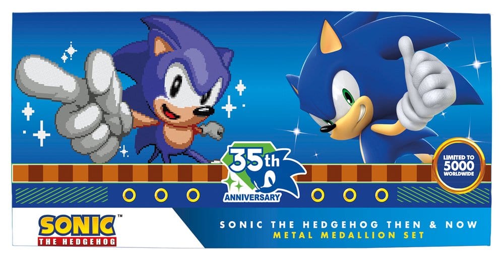 Sonic the Hedgehog Juego de Medallones 35th Anniversary Then & Now Limited Edition
