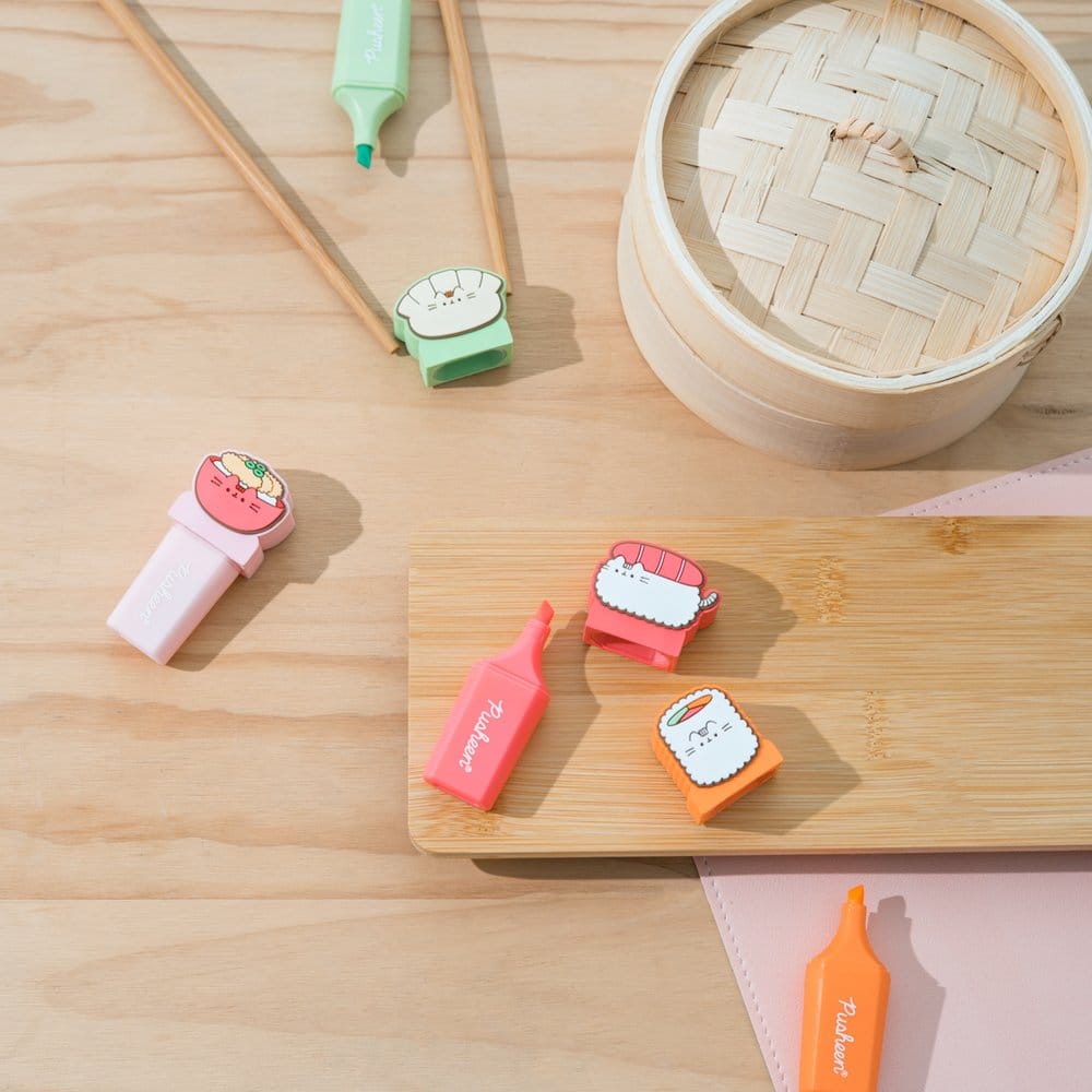 Pusheen Subrayadores con Topper Sushi Roll Set de 4