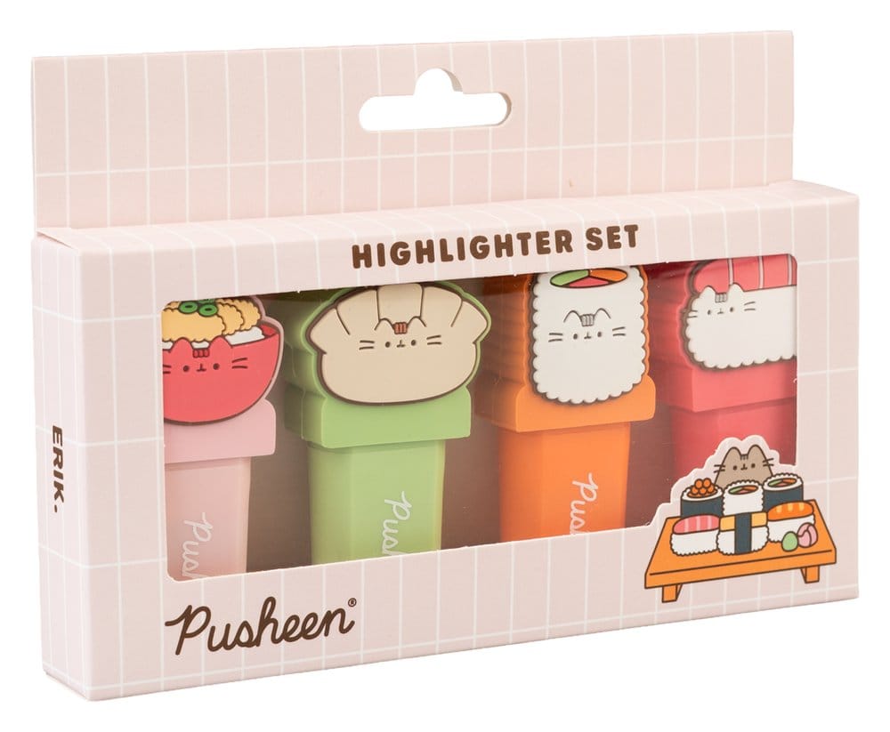 Pusheen Subrayadores con Topper Sushi Roll Set de 4