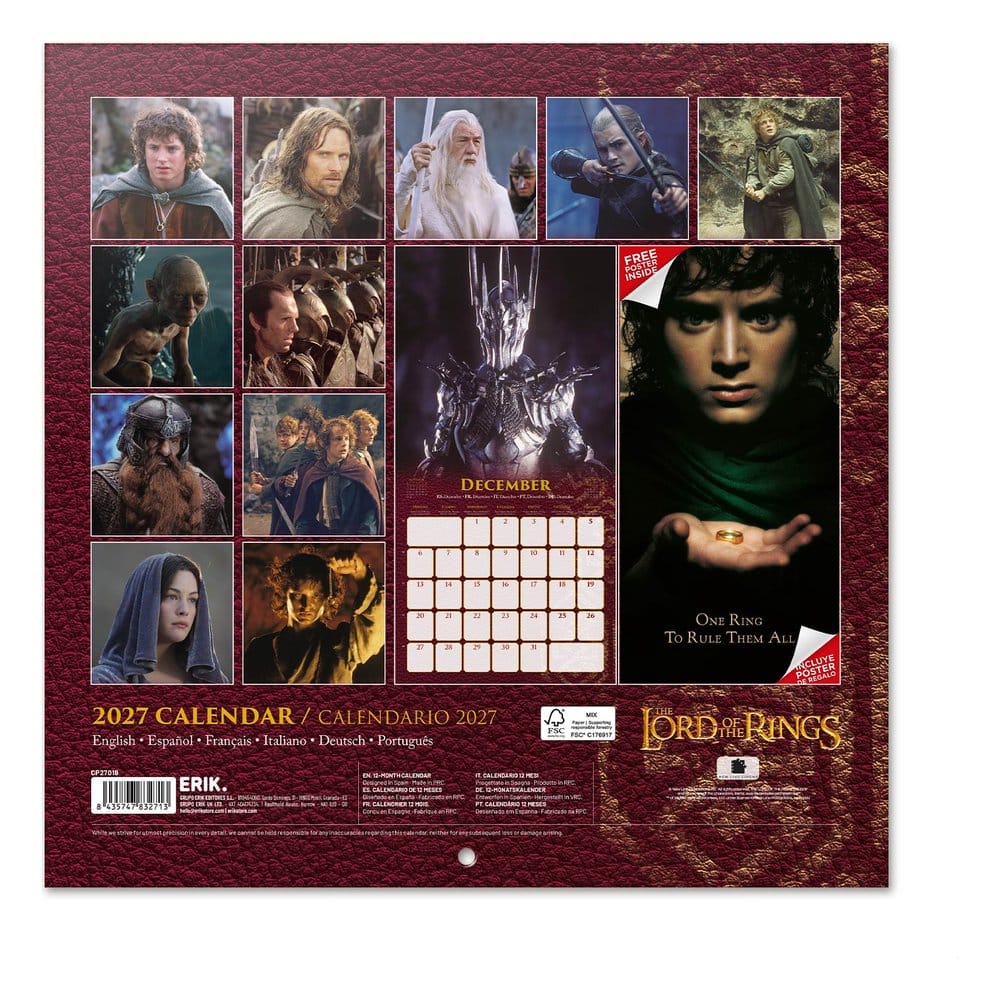 O Senhor dos Anéis Calendário de parede 2027 30 x 30 cm