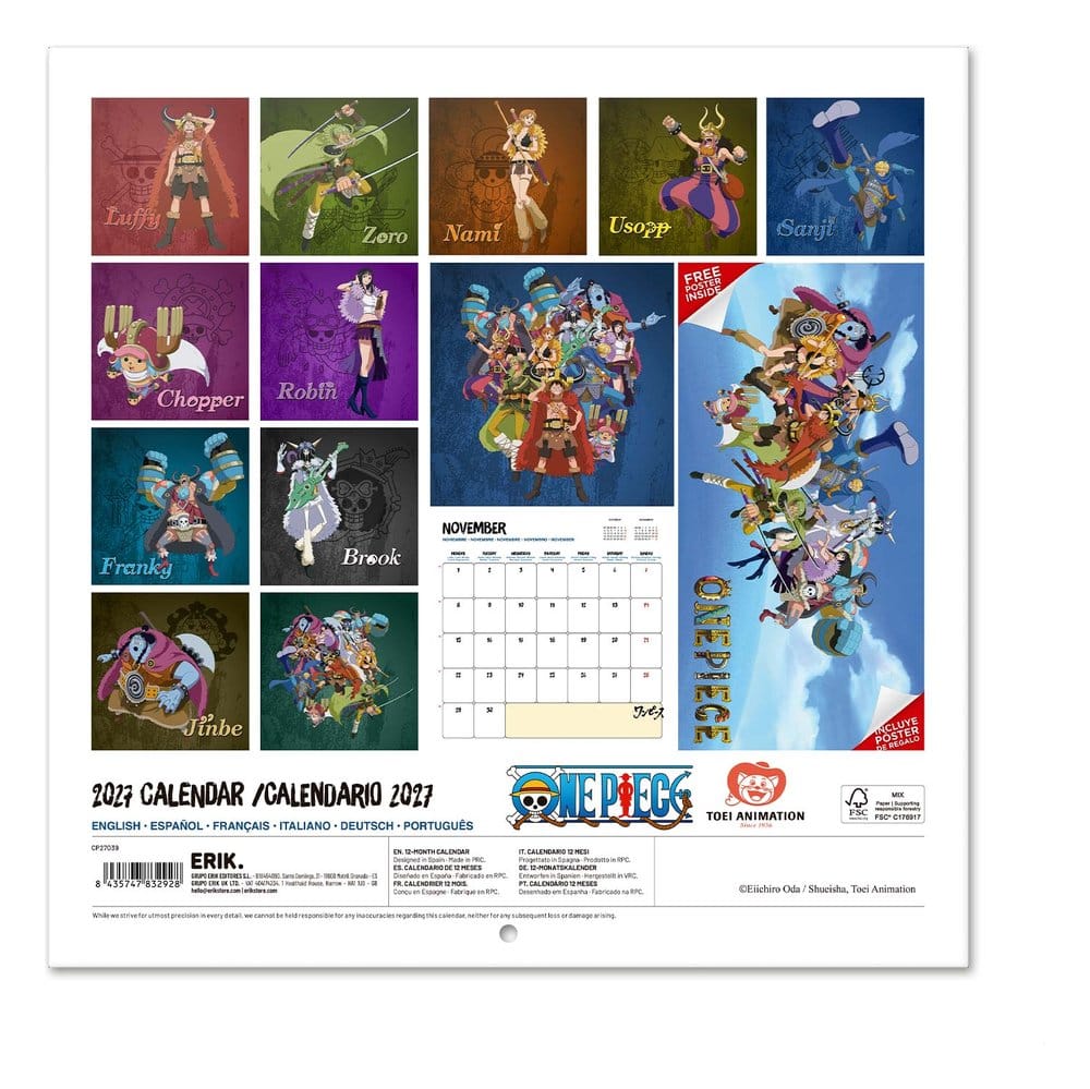 One Piece Calendario de pared 2027 30 x 30 cm