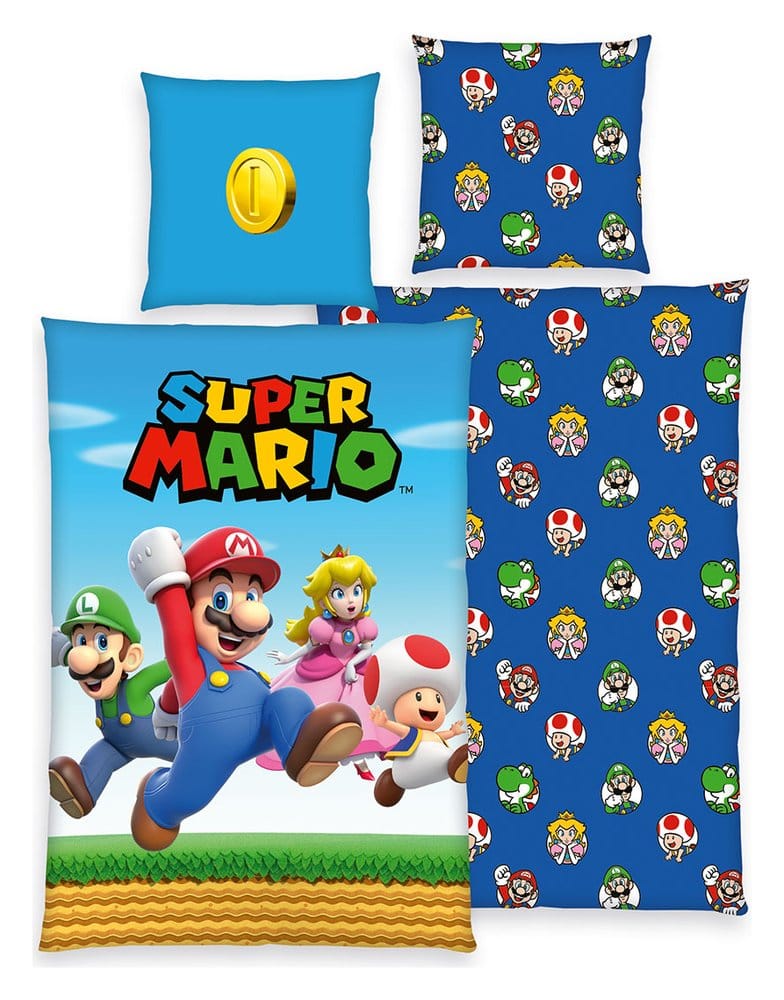 Super Mario Roupa de Cama Super Mario (Mario, Luigi, Peach, Toad) 135 x 200 cm