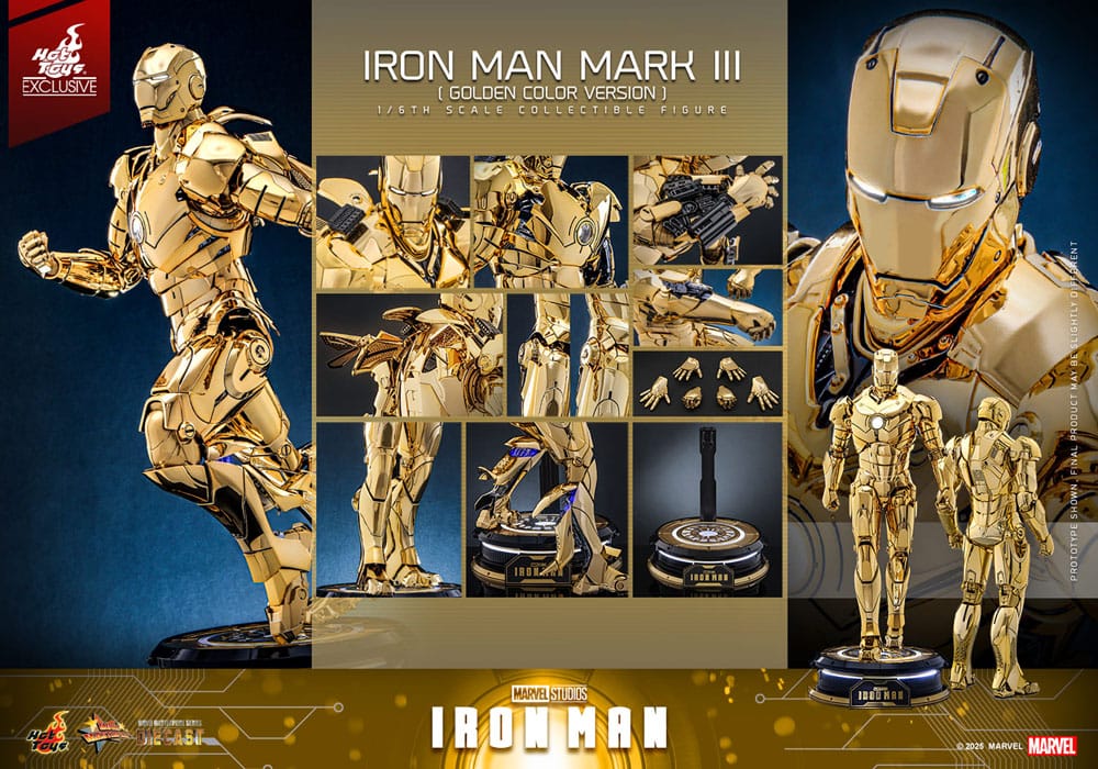 Iron Man Figura Movie Masterpiece Diecast 1/6 Iron Man Mark III (Gold Color Version) Hot Toys Exclusive 33 cm
