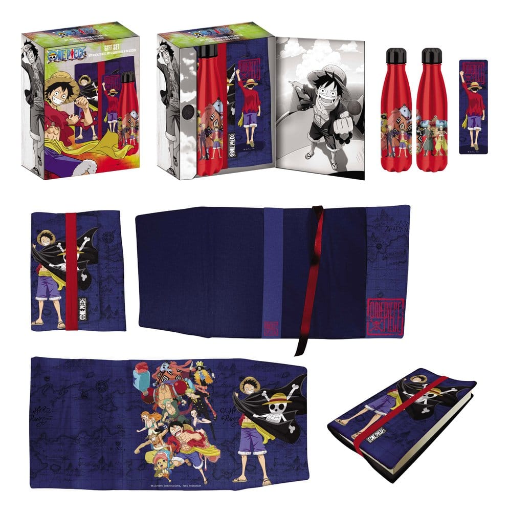 One Piece Botella de acero, Pegatina, Cubierta de libro Set de Regalo Azul Frikytopia