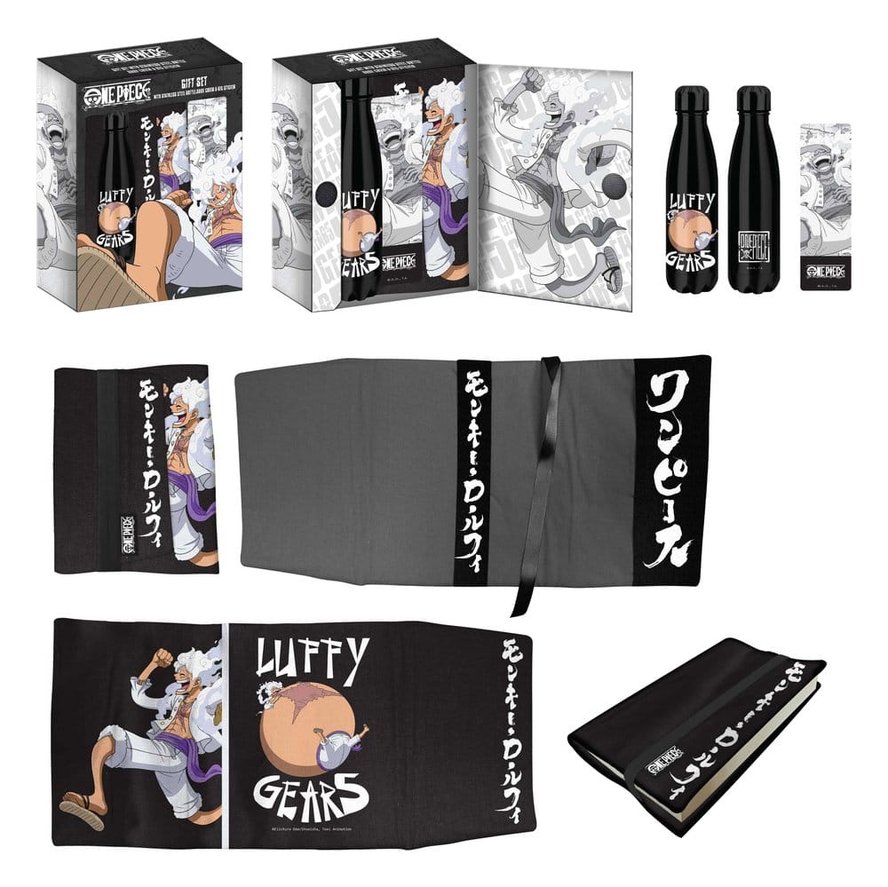 One Piece Botella de acero, Pegatina, Cubierta de libro Set de Regalo Luffy Gears Frikytopia
