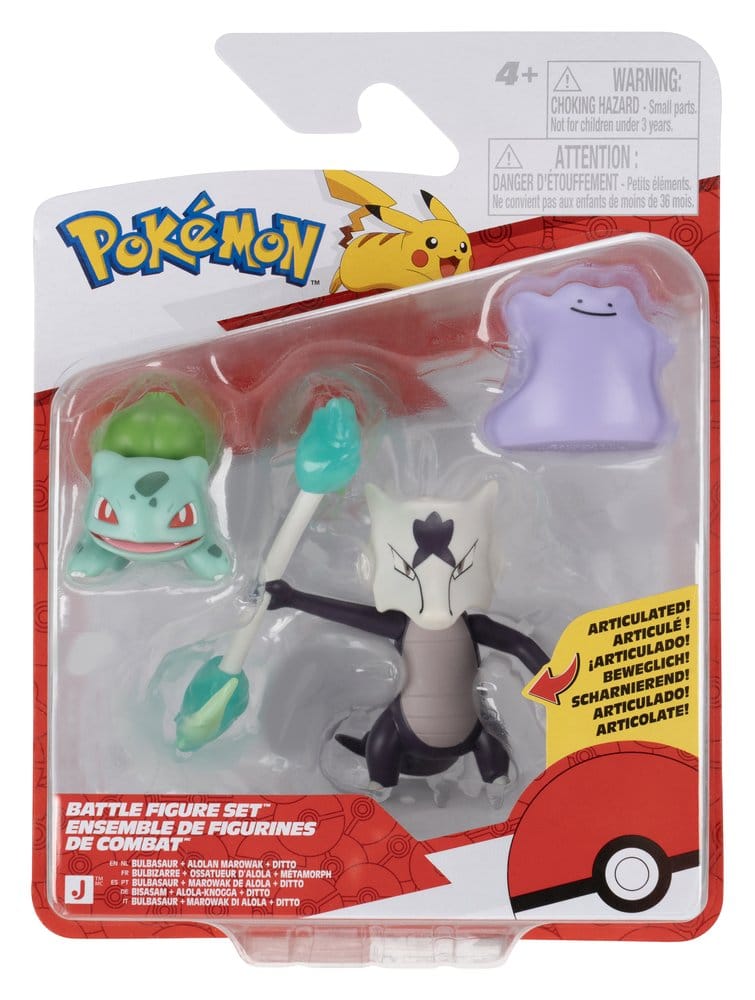 Pokémon Battle Figure Set Figuras Bulbasaur, Ditto & Marowak de Alola (Pack de 3)