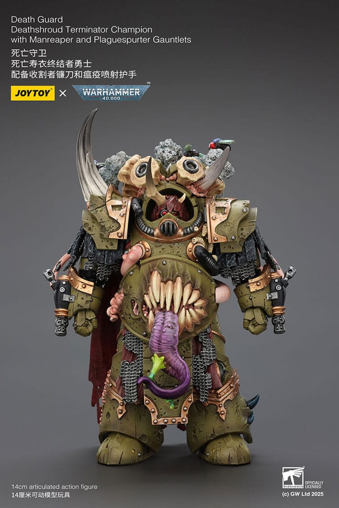 Warhammer 40k Figura 1/18 Death Guard Deathshroud Terminator Championwith Manreaper and Plaguespurter Gauntlets 14 cm Frikytopia