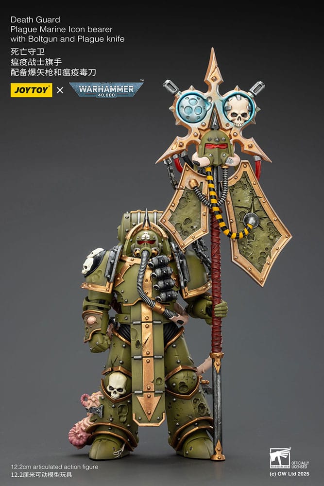 Warhammer 40,000 Figura Death Guard Plague Marine Icon bearer with Boltgun and Plague knife 12 cm
