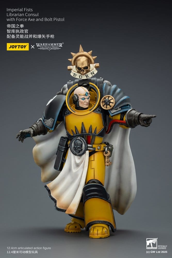 Warhammer Imperial Fists Figura Librarian Consulwith Force Axe and Bolt Pistol 12 cm