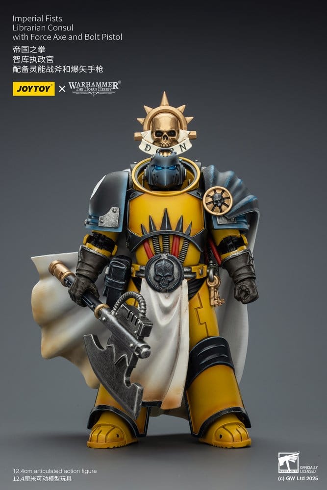 Warhammer Imperial Fists Figura Librarian Consulwith Force Axe and Bolt Pistol 12 cm