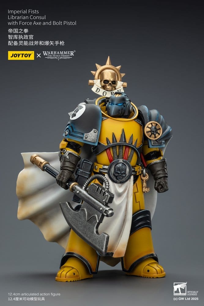 Warhammer Imperial Fists Figura Librarian Consulwith Force Axe and Bolt Pistol 12 cm