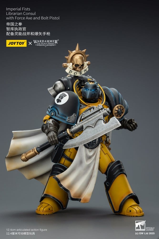 Warhammer Imperial Fists Figura Librarian Consulwith Force Axe and Bolt Pistol 12 cm
