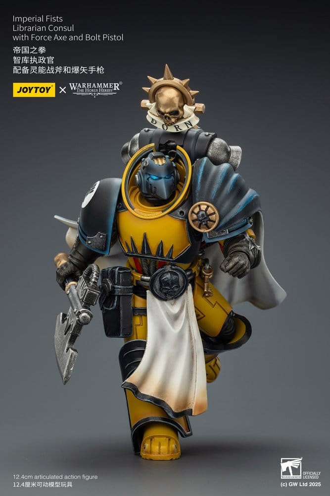 Warhammer Imperial Fists Figura Librarian Consulwith Force Axe and Bolt Pistol 12 cm