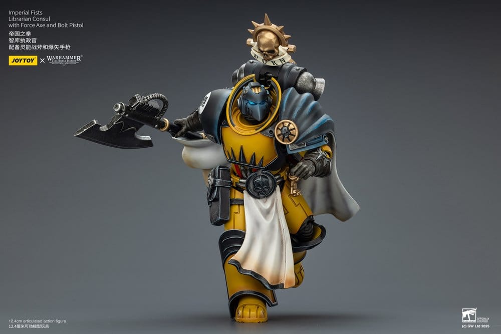 Warhammer Imperial Fists Figura Librarian Consulwith Force Axe and Bolt Pistol 12 cm