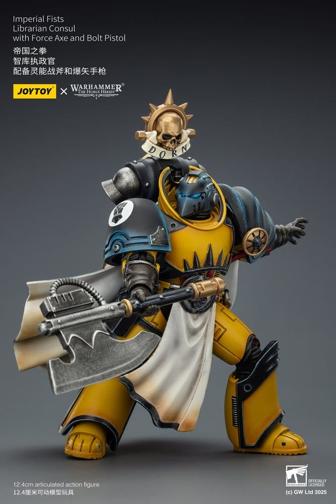 Warhammer Imperial Fists Figura Librarian Consulwith Force Axe and Bolt Pistol 12 cm