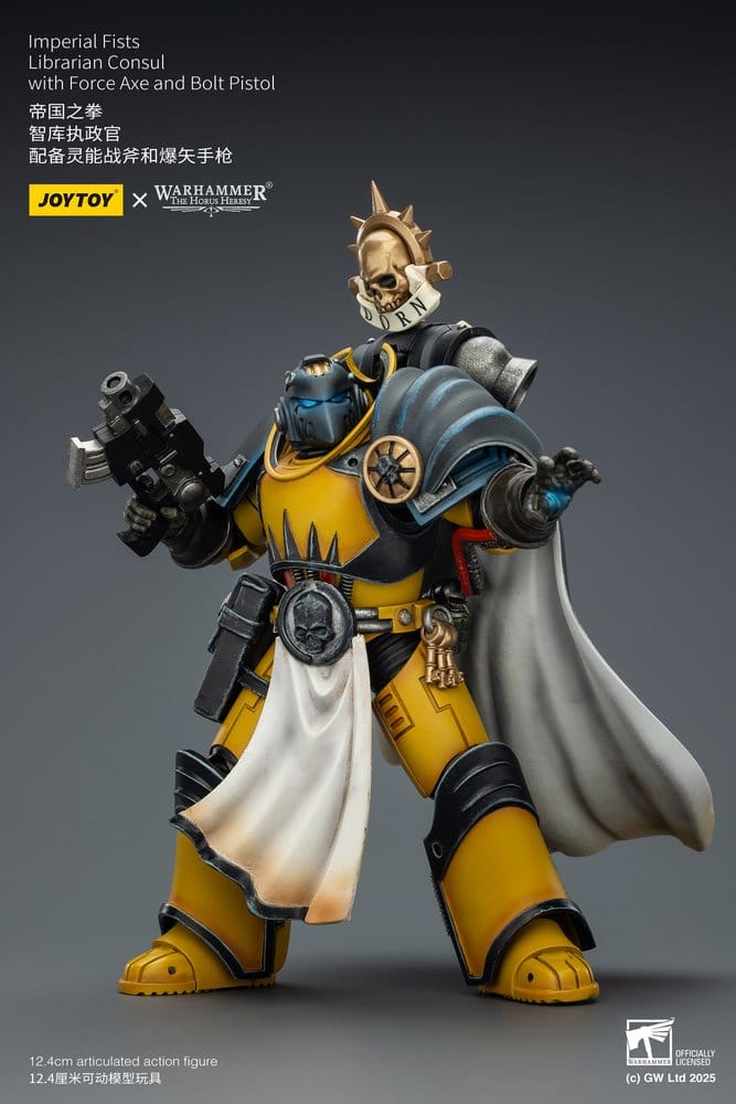 Warhammer Imperial Fists Figura Librarian Consulwith Force Axe and Bolt Pistol 12 cm