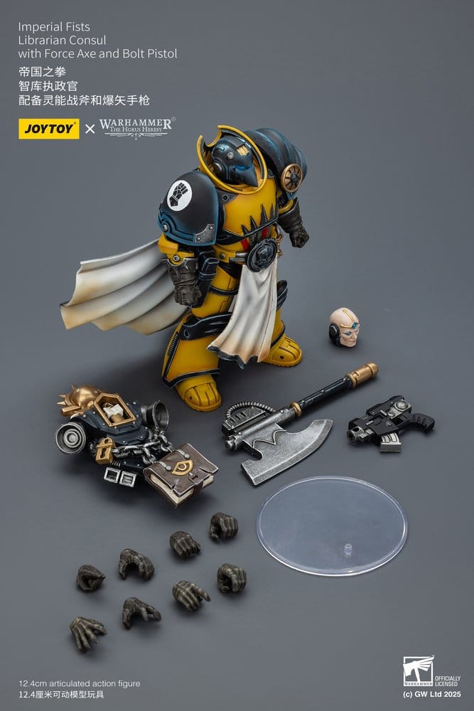 Warhammer Imperial Fists Figura Librarian Consulwith Force Axe and Bolt Pistol 12 cm
