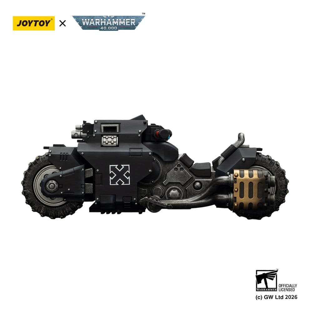 Bicicleta de Combate Warhammer 40,000 Padrão Raider Raven Guard com espingardas de ferrolho duplas 22 cm Frikytopia