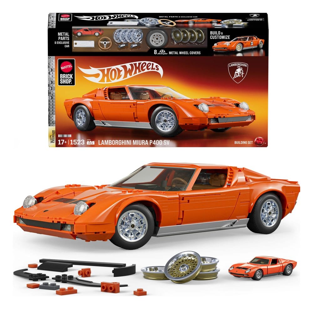 Hot Wheels Premium Mattel Brick Shop Kit de Construcción 1/12 Lamborghini Miura P400 SV Frikytopia