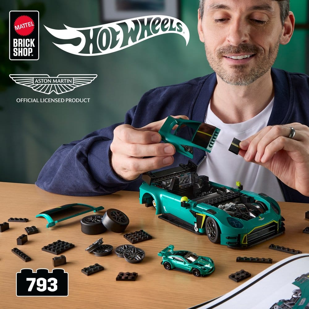 Hot Wheels Elite Mattel Brick Shop Kit de Construcción 1/16 '24 Aston Martin Vantage GT3