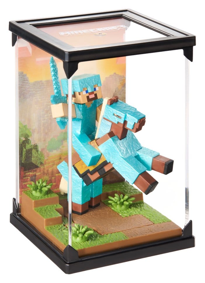 Minecraft Figura Diorama Diamond Armor Steve y Caballo 18 cm Frikytopia